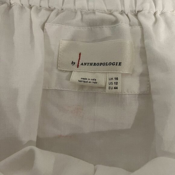 Anthropologie White Cotton Eyelet Lantern Sleeve Off-Shoulder Boho Dress Sz 12 - Picture 7 of 16